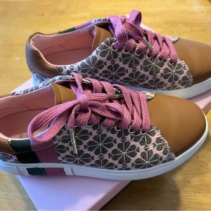 Kate Spade Olive Green and Pink Sneakers with Cameo color leather